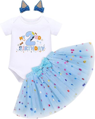 Imekis Baby Girl Half 1st 2nd عيد ميلاد الزي Romper Confetti Tutu Skirt Dog Cogs Clips Cake Smash Photo Shoot in Kuwait