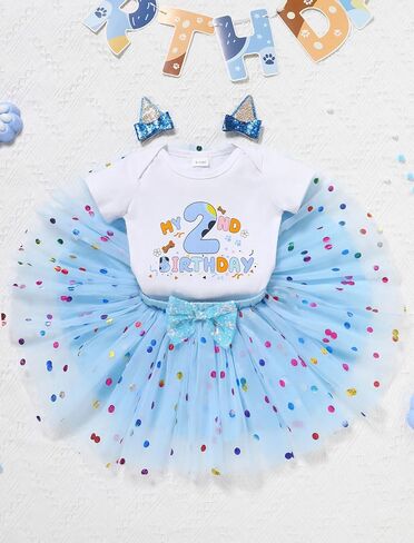 Imekis Baby Girl Half 1st 2nd عيد ميلاد الزي Romper Confetti Tutu Skirt Dog Cogs Clips Cake Smash Photo Shoot in Kuwait