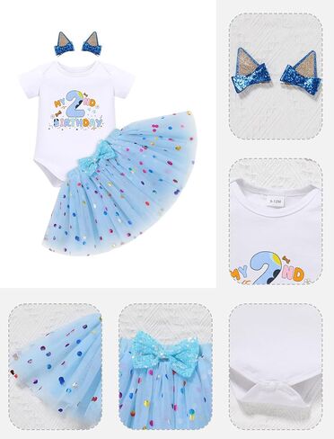 Imekis Baby Girl Half 1st 2nd عيد ميلاد الزي Romper Confetti Tutu Skirt Dog Cogs Clips Cake Smash Photo Shoot in Kuwait