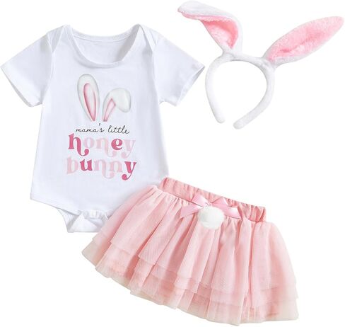 Newborn Easter Bunny Outfit Baby Girl Easter Outfits Bodysuit+ Tutu Skirt+ Bunny Ear Headband 3Pcs Clothes Set in Saudi Arabia