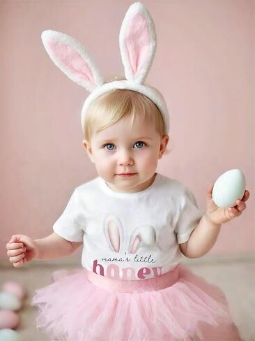 Newborn Easter Bunny Outfit Baby Girl Easter Outfits Bodysuit+ Tutu Skirt+ Bunny Ear Headband 3Pcs Clothes Set in Saudi Arabia