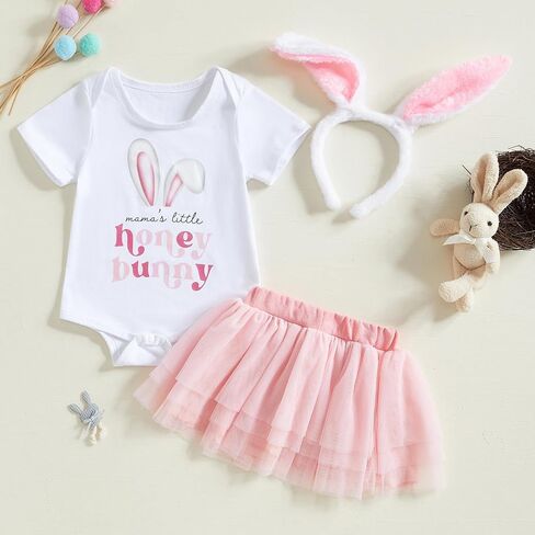 Newborn Easter Bunny Outfit Baby Girl Easter Outfits Bodysuit+ Tutu Skirt+ Bunny Ear Headband 3Pcs Clothes Set in Saudi Arabia
