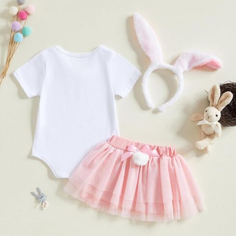 Newborn Easter Bunny Outfit Baby Girl Easter Outfits Bodysuit+ Tutu Skirt+ Bunny Ear Headband 3Pcs Clothes Set in Saudi Arabia