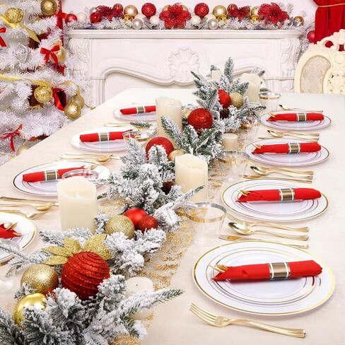Nervure 400PCS Pre Rolled Gold Plastic Silverware Sets - Heavy Duty Fancy Gold Cutlery - Include 100 Pack Wrapped Disposable Utensils with Napkins for Parties, Dinners & Weddings in Kuwait