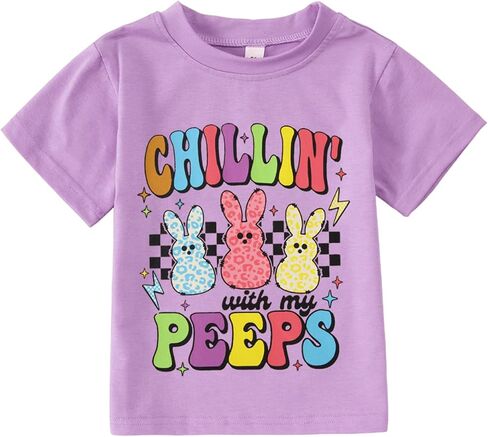 CM C&M WODRO Toddler Boy Girl Easter Shirt Chillin with My Peeps Bunny T-Shirt Short Sleeve Kid Funny Rabbit Graphic Tee Top in Saudi Arabia