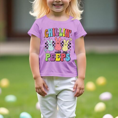 CM C&M WODRO Toddler Boy Girl Easter Shirt Chillin with My Peeps Bunny T-Shirt Short Sleeve Kid Funny Rabbit Graphic Tee Top in Saudi Arabia