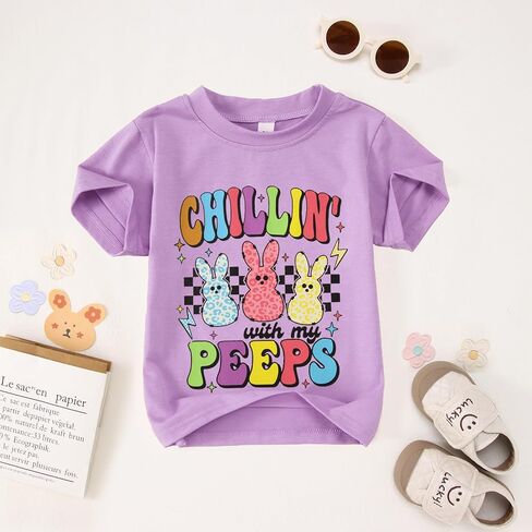 CM C&M WODRO Toddler Boy Girl Easter Shirt Chillin with My Peeps Bunny T-Shirt Short Sleeve Kid Funny Rabbit Graphic Tee Top in Saudi Arabia
