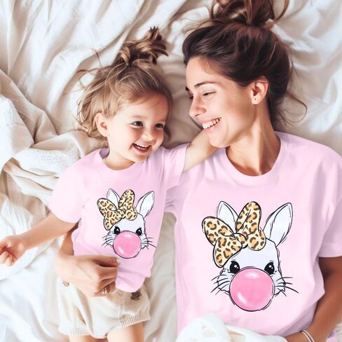 Mommy and Me Easter Outfits: Toddler Easter Shirts Boys Girls T-Shirt Casual Short Sleeve Matching Cute Tee Tops in Saudi Arabia