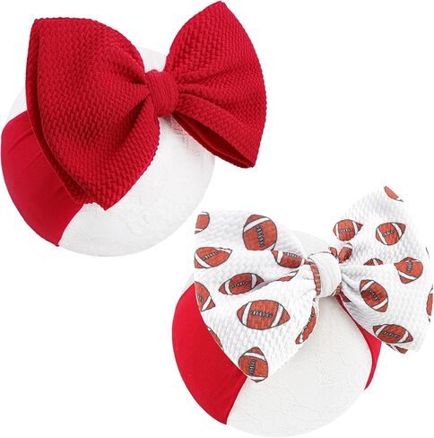 Baseball Baby Bow Headband High Stretchy Soft Nylon Headbands for Infant Girls Toddler Handmade Hairbands with Bows Baseball Hair Accessories Red Blue in Saudi Arabia