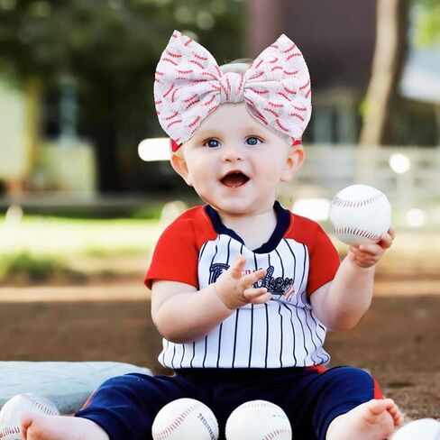 Baseball Baby Bow Headband High Stretchy Soft Nylon Headbands for Infant Girls Toddler Handmade Hairbands with Bows Baseball Hair Accessories Red Blue in Saudi Arabia