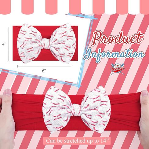 Baseball Baby Bow Headband High Stretchy Soft Nylon Headbands for Infant Girls Toddler Handmade Hairbands with Bows Baseball Hair Accessories Red Blue in Saudi Arabia