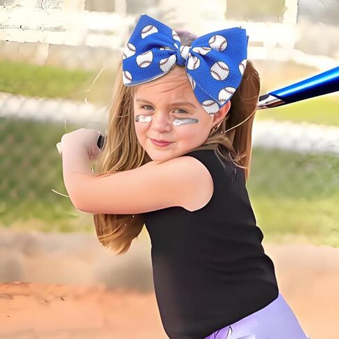 Baseball Baby Bow Headband High Stretchy Soft Nylon Headbands for Infant Girls Toddler Handmade Hairbands with Bows Baseball Hair Accessories Red Blue in Saudi Arabia