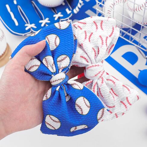 Baseball Baby Bow Headband High Stretchy Soft Nylon Headbands for Infant Girls Toddler Handmade Hairbands with Bows Baseball Hair Accessories Red Blue in Saudi Arabia