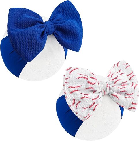 Baseball Baby Bow Headband High Stretchy Soft Nylon Headbands for Infant Girls Toddler Handmade Hairbands with Bows Baseball Hair Accessories Red Blue in Saudi Arabia