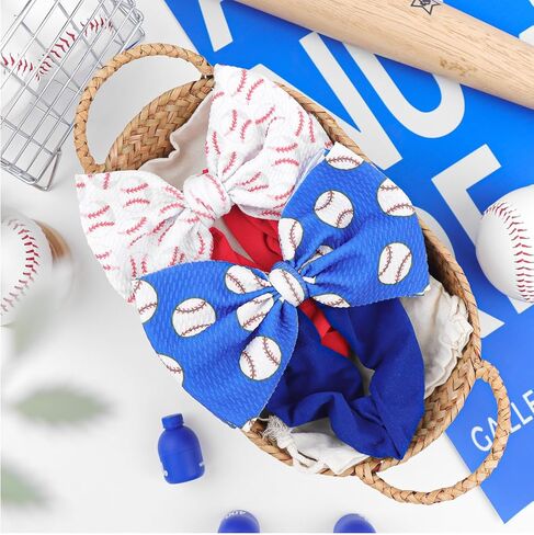 Baseball Baby Bow Headband High Stretchy Soft Nylon Headbands for Infant Girls Toddler Handmade Hairbands with Bows Baseball Hair Accessories Red Blue in Saudi Arabia