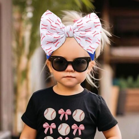 Baseball Baby Bow Headband High Stretchy Soft Nylon Headbands for Infant Girls Toddler Handmade Hairbands with Bows Baseball Hair Accessories Red Blue in Saudi Arabia