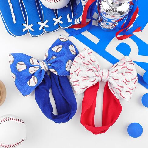 Baseball Baby Bow Headband High Stretchy Soft Nylon Headbands for Infant Girls Toddler Handmade Hairbands with Bows Baseball Hair Accessories Red Blue in Saudi Arabia