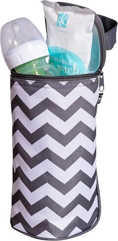 J.L. Childress Breastmilk Cooler & Baby Bottle Bag, Insulated & Leak Proof, Ice Pack Included, Single Bottle, Grey Chevron in Saudi Arabia