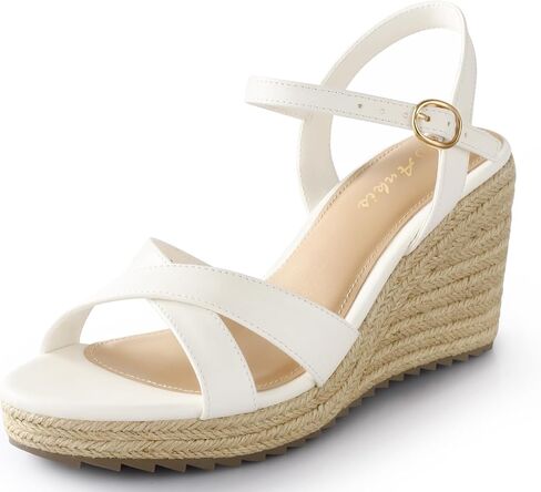 Ankis Wedge Sandals for Women, Espadrille Womens Wedge Sandals Comfortable Open Toe Cross Band Ankle Strap High Heel Wedges for Women Dressy Summer -3.4Inch in Kuwait