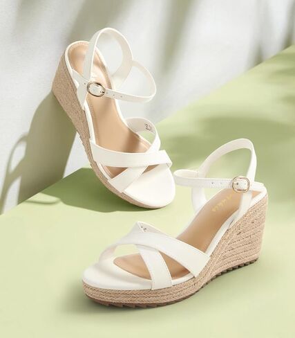 Ankis Wedge Sandals for Women, Espadrille Womens Wedge Sandals Comfortable Open Toe Cross Band Ankle Strap High Heel Wedges for Women Dressy Summer -3.4Inch in Kuwait
