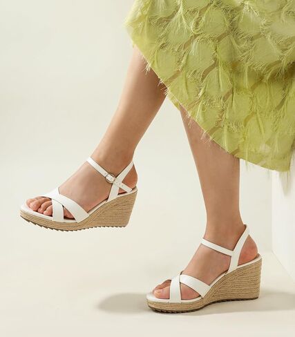 Ankis Wedge Sandals for Women, Espadrille Womens Wedge Sandals Comfortable Open Toe Cross Band Ankle Strap High Heel Wedges for Women Dressy Summer -3.4Inch in Kuwait