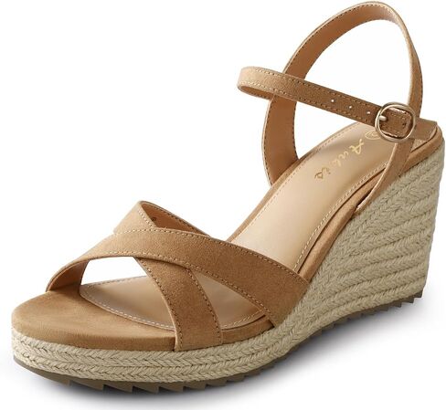 Ankis Wedge Sandals for Women, Espadrille Womens Wedge Sandals Comfortable Open Toe Cross Band Ankle Strap High Heel Wedges for Women Dressy Summer -3.4Inch in Kuwait