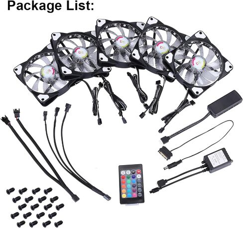 مراوح تبريد الكمبيوتر DS 120 مم لحافظة الهيكل، مع تأثير ضوء نفق LED مرآة على الجانب، مروحة RGB مع مجموعة أدوات تحكم صغيرة لحقيبة الكمبيوتر (5 عبوات من المراوح) in Saudi Arabia