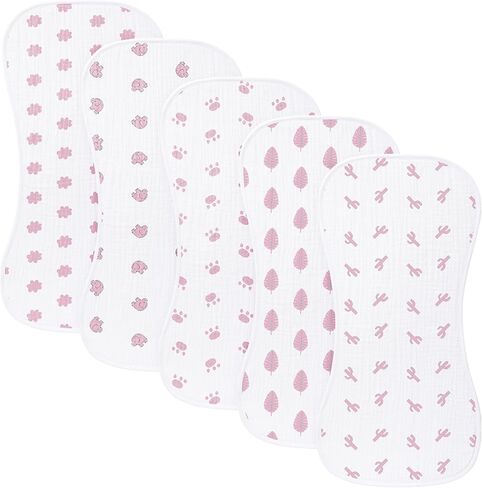 sleepyturtle 5 Pack Baby Burp Cloths, Unisex Newborn Burping Cloths, Soft and Absorbent Muslin Cotton, Large Size for Newborn, (Pink-dx) in Saudi Arabia
