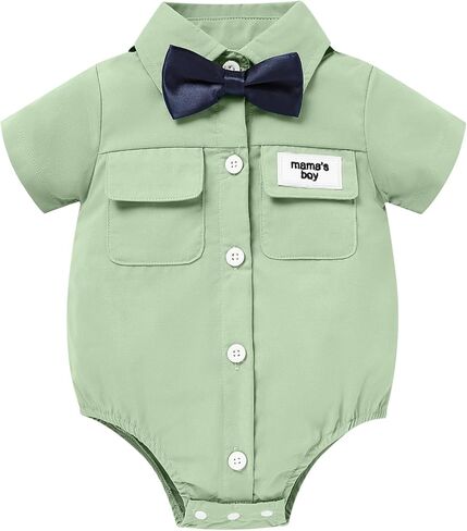 Sinhoon Baby Boy Formal Dress Shirt Infant One Piece Gentleman Outfits Button Up Short Sleeve Solid Bodysuits in Kuwait