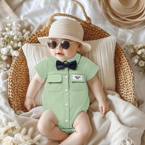 Sinhoon Baby Boy Formal Dress Shirt Infant One Piece Gentleman Outfits Button Up Short Sleeve Solid Bodysuits in Kuwait