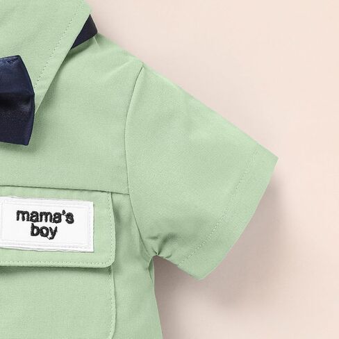 Sinhoon Baby Boy Formal Dress Shirt Infant One Piece Gentleman Outfits Button Up Short Sleeve Solid Bodysuits in Kuwait