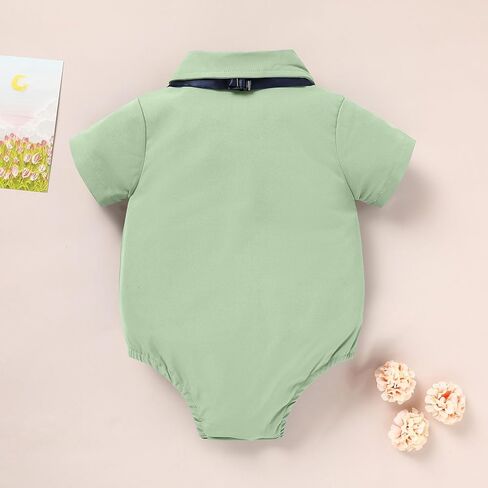 Sinhoon Baby Boy Formal Dress Shirt Infant One Piece Gentleman Outfits Button Up Short Sleeve Solid Bodysuits in Kuwait