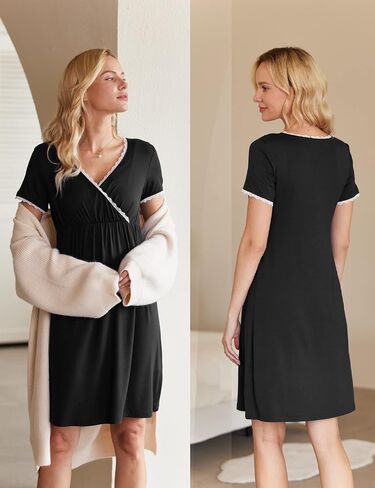 Ekouaer Nursing Nightgown 2 Packs Delivery and Labor Gown for Hospital Short Sleeve Maternity Breastfeeding Dress in Saudi Arabia