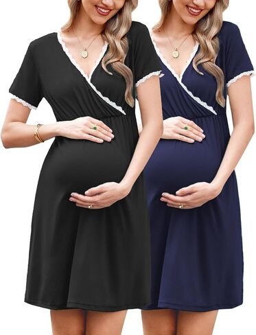 Ekouaer Nursing Nightgown 2 Packs Delivery and Labor Gown for Hospital Short Sleeve Maternity Breastfeeding Dress in Saudi Arabia