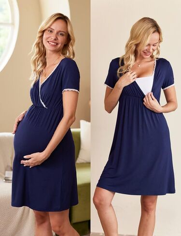 Ekouaer Nursing Nightgown 2 Packs Delivery and Labor Gown for Hospital Short Sleeve Maternity Breastfeeding Dress in Saudi Arabia