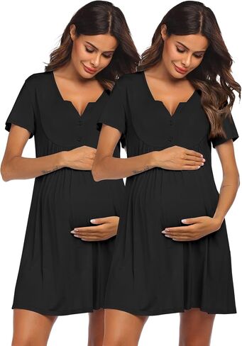 Ekouaer 2 Pack Labor/Delivery/Hospital Gown Nursing Dress Maternity Nightgown Short Sleeve Breastfeeding Sleepwear in Saudi Arabia
