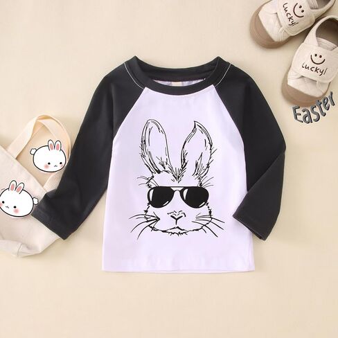 Ritatte Toddler Boys Easter Shirts Bunny with Sunglasses Long Sleeve Raglan T-Shirt Funny Rabbit Graphic Tops in Kuwait