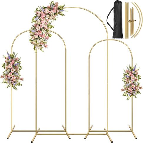 Arch Backdrop Stand, Metal Arch Backdrop Stand Set of 3 (7.2FT/6.5FT/5.9FT), Gold Wedding Party Arch Frame Backdrop Arch arcos para decoracion de Fiestas in Saudi Arabia