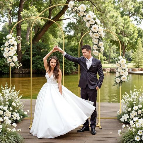 Arch Backdrop Stand, Metal Arch Backdrop Stand Set of 3 (7.2FT/6.5FT/5.9FT), Gold Wedding Party Arch Frame Backdrop Arch arcos para decoracion de Fiestas in Saudi Arabia