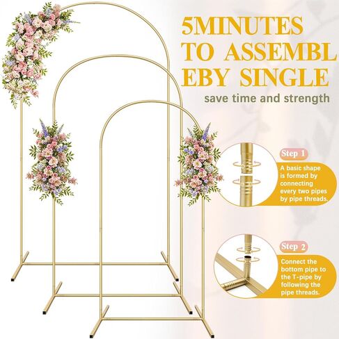 Arch Backdrop Stand, Metal Arch Backdrop Stand Set of 3 (7.2FT/6.5FT/5.9FT), Gold Wedding Party Arch Frame Backdrop Arch arcos para decoracion de Fiestas in Saudi Arabia