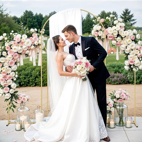 Arch Backdrop Stand, Metal Arch Backdrop Stand Set of 3 (7.2FT/6.5FT/5.9FT), Gold Wedding Party Arch Frame Backdrop Arch arcos para decoracion de Fiestas in Saudi Arabia