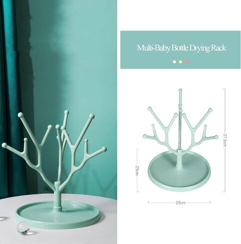 Plastic Baby Bottle Drying Rack, Countertop Baby Bottle Rack for Bottles, Saving Drying Rack with Removable Water Tray For Kitchen (Green, 9×10.8inch) in Saudi Arabia