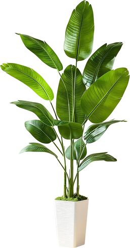 Lifelike Bird of Paradise Silk Artificial Plant Faux Banana Leaf Tree for Home Decor - Perfect Indoor Floor Plant with 9 Trunks (1, Black Planter, 4 FT) in Saudi Arabia