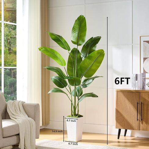 Lifelike Bird of Paradise Silk Artificial Plant Faux Banana Leaf Tree for Home Decor - Perfect Indoor Floor Plant with 9 Trunks (1, Black Planter, 4 FT) in Saudi Arabia