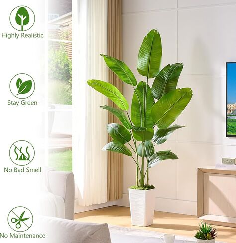Lifelike Bird of Paradise Silk Artificial Plant Faux Banana Leaf Tree for Home Decor - Perfect Indoor Floor Plant with 9 Trunks (1, Black Planter, 4 FT) in Saudi Arabia