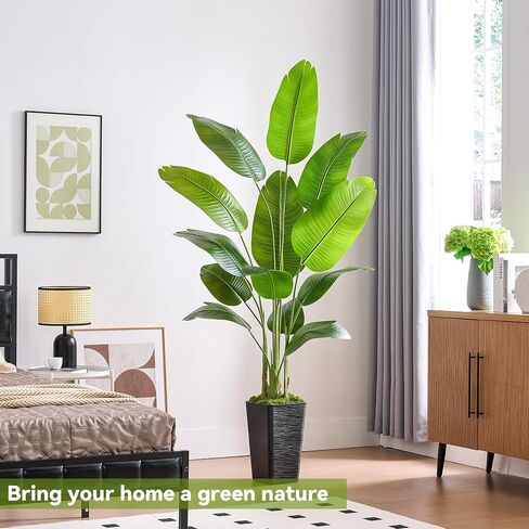Lifelike Bird of Paradise Silk Artificial Plant Faux Banana Leaf Tree for Home Decor - Perfect Indoor Floor Plant with 9 Trunks (1, Black Planter, 4 FT) in Saudi Arabia