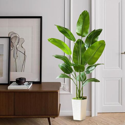 Lifelike Bird of Paradise Silk Artificial Plant Faux Banana Leaf Tree for Home Decor - Perfect Indoor Floor Plant with 9 Trunks (1, Black Planter, 4 FT) in Saudi Arabia