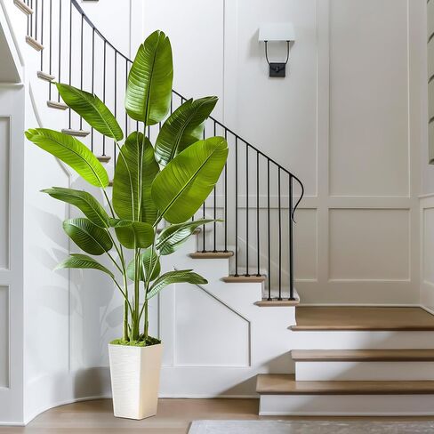 Lifelike Bird of Paradise Silk Artificial Plant Faux Banana Leaf Tree for Home Decor - Perfect Indoor Floor Plant with 9 Trunks (1, Black Planter, 4 FT) in Saudi Arabia