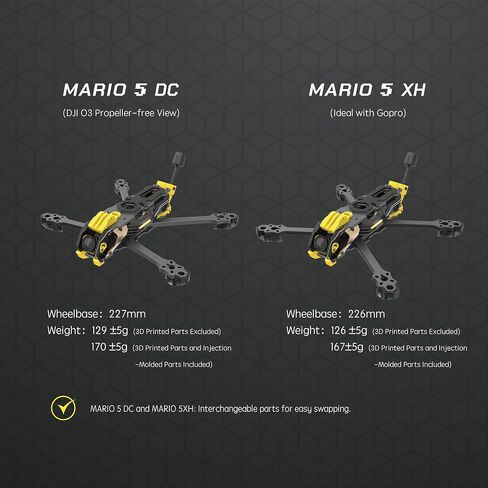 Mario 5 O4 DC Advanced Version 5Inch FPV Drone Frame - 226mm Wheelbase, Lightweight Design, CNC Aluminum Alloy Head, Compatible with DJI O4 PRO/O3 Air Unit & Analog VTX, Ideal for Cinematic and Freestyle Flying in Saudi Arabia