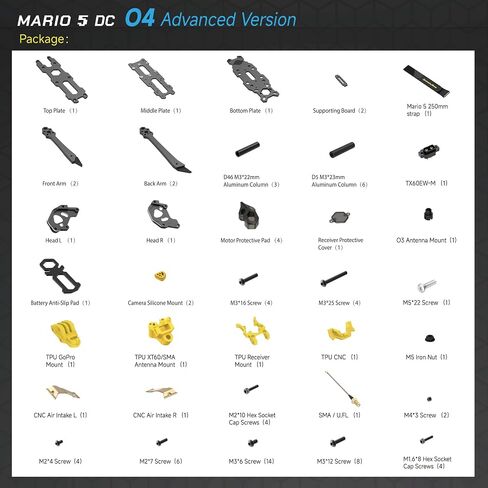 Mario 5 O4 DC Advanced Version 5Inch FPV Drone Frame - 226mm Wheelbase, Lightweight Design, CNC Aluminum Alloy Head, Compatible with DJI O4 PRO/O3 Air Unit & Analog VTX, Ideal for Cinematic and Freestyle Flying in Saudi Arabia